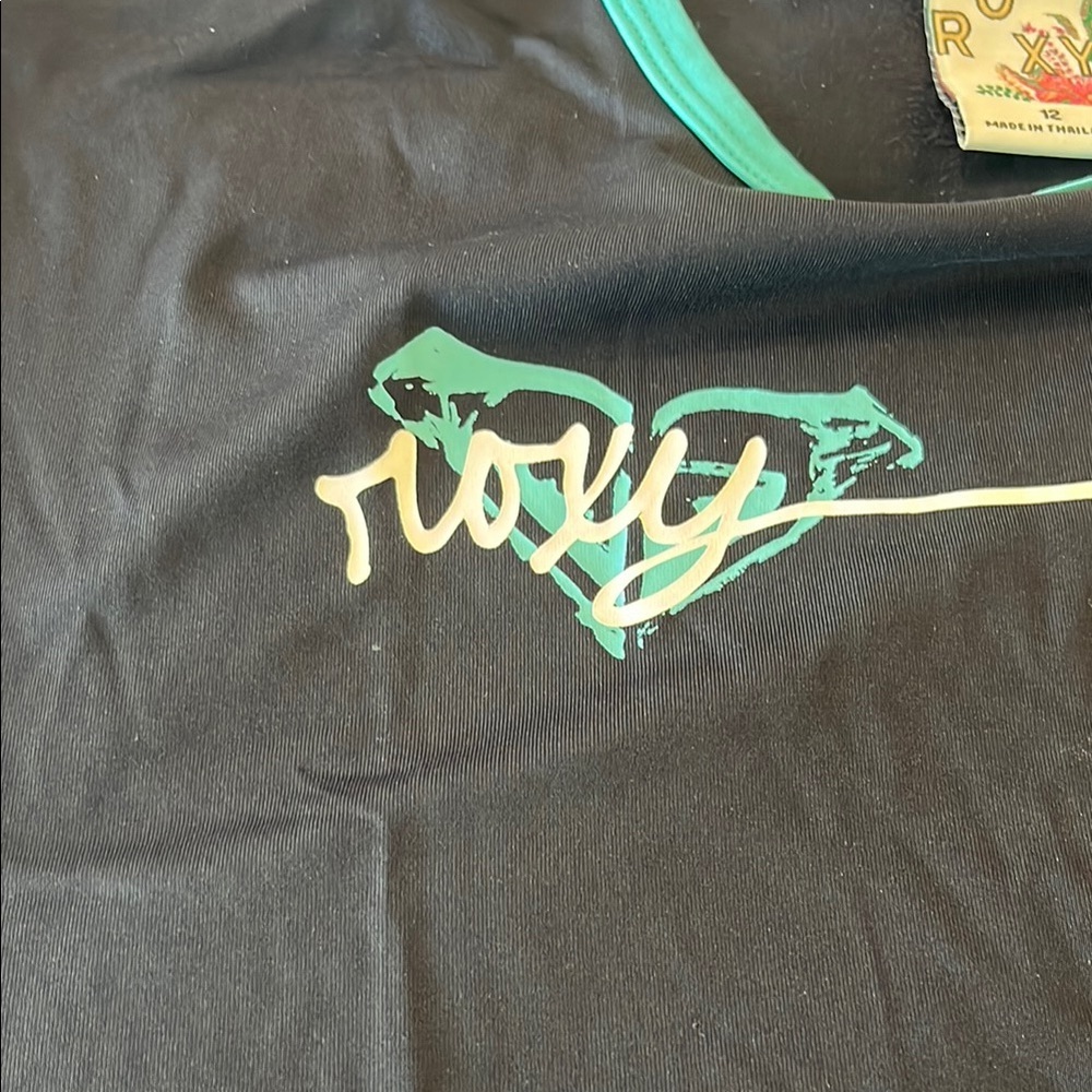 Roxy Black and Teal Rash Guard Stretch Size 12 - Picture 4 of 7